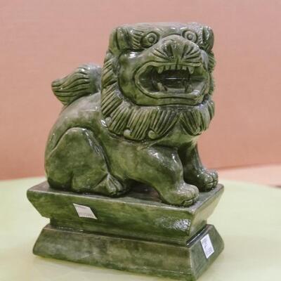 Pair of Hand-Carved Foo Dogs Light-Green Jade