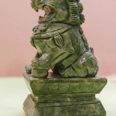 Pair of Hand-Carved Foo Dogs Light-Green Jade