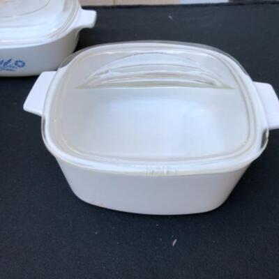 Lot 2S.  4 Assorted Vintage Glass Baking Dishes with lids (Corning, Cordon Bleu)--$37.50