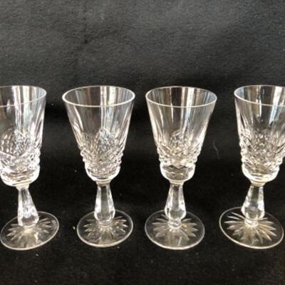 Lot 11P. Waterford Lismore Vertical cut Decanter with stopper & 4 Waterford Lismore sherry glasses — $87.50