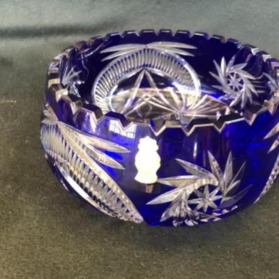  Lot 14P. Imperlux , World’s Finest Genuine Hand Cut Lead Crystal, Made in German Democratic Republic, Blue bowl — $62.50