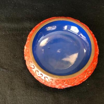 Lot 18P. Chinese carved bowl with stand from China, cinnabar — $105