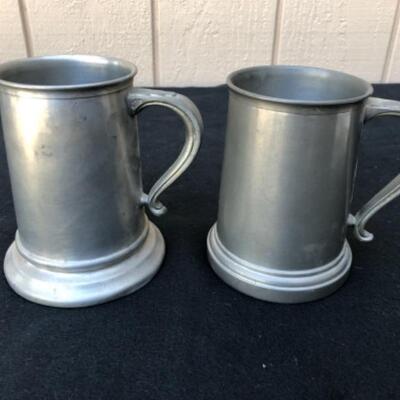 Lot 42P. 4 Pewter tankards: 2 glass bottoms, unbranded; 2 Leonard Eagles Sheffield since 1779, made in England, glass bottomsâ€” $20
