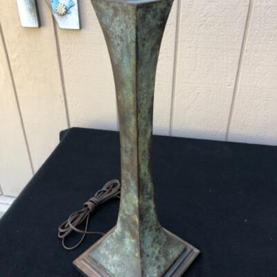 Lot 45P. Brutalist Bronze floor and table lamp, Verdigris Patina,Purchased at Gumpâ€™s with 2 shades, 1970â€™s, purchased 1980â€™s â€” $1500