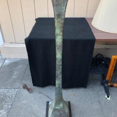 Lot 45P. Brutalist Bronze floor and table lamp, Verdigris Patina,Purchased at Gumpâ€™s with 2 shades, 1970â€™s, purchased 1980â€™s â€” $1500