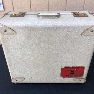 Lot 49S. Vintage â€œVogueâ€ Luggage Set, Train Case, Carry on and Large suitcase, Light Grey with Blue Satin lining, Textured Hard-case,...