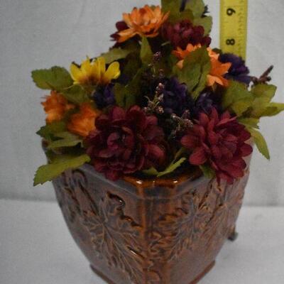 3 pc Fall Decor: Faux Flowers in Ceramic Planter, Fabric Pumpkins, etc