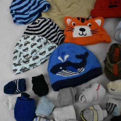51 pc Large Lot Baby Clothing: 14 Hats, 27 pr Socks, 7 pr Gloves, & 3 pr Shoes