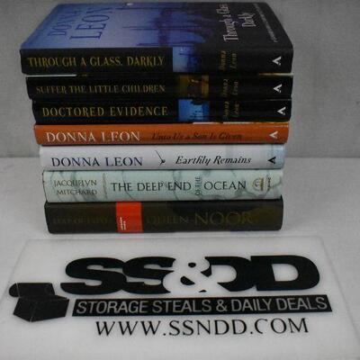 7 Hardcover Fiction Books: Donna Leon -to- Queen Noor