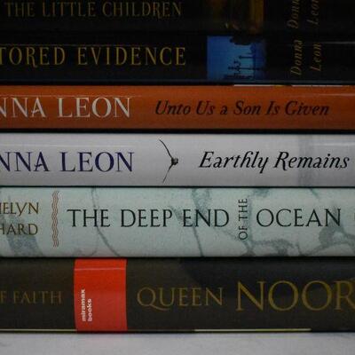 7 Hardcover Fiction Books: Donna Leon -to- Queen Noor