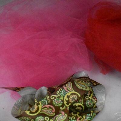 Various Crafting Lot: Tulle, Small Boxes, Ribbon, Thread