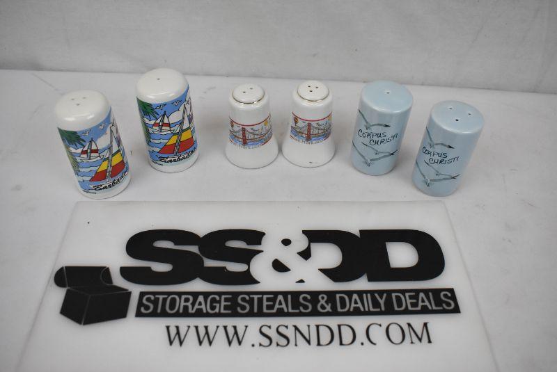 3 Pair Salt & Pepper Shakers, Barbados, San Francisco, Corpus Christi