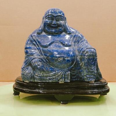 Blue Lapis Solid Hand Carved Stone Buddha