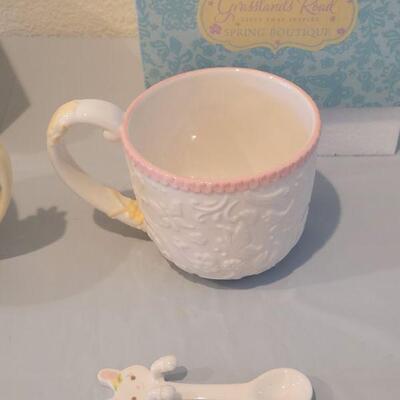 Lot 154: New Peek a Boo Bunny Mug and Mug with Bunny Spoon 
