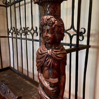 Monumental French Carved Wood and Iron Hanging Rack