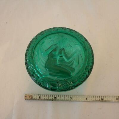 Lot #58: Vintage Green Aqua Glass Trinket Container 