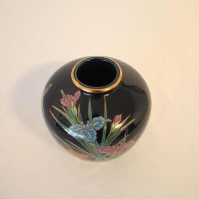 Lot #60: Vintage Toyo Japan Blue Vase With Enameled Pattern Gosu Iris 