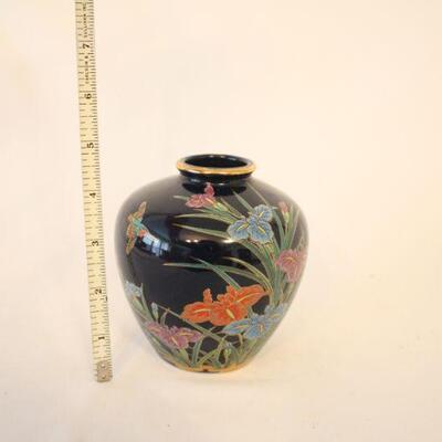 Lot #60: Vintage Toyo Japan Blue Vase With Enameled Pattern Gosu Iris 