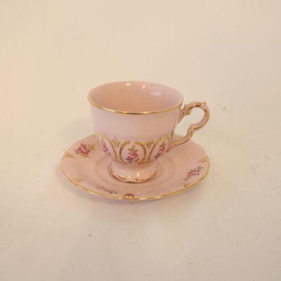 Lot #68: Rose Pink Porcelain Vase and Tea Cup with 14k Gold Accents