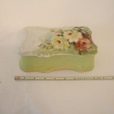 Lot #74: Vintage Hand Painted Porcelain Rose Trinket Box