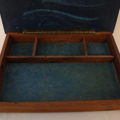 Lot #75: American Walnut and Blue Incolay Dante Clipper Ship Dresser Box 