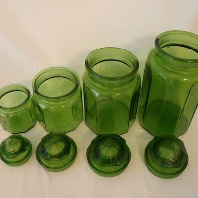 Lot #85: Vintage L.E. Smith Paneled Green Glass Jars