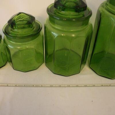 Lot #85: Vintage L.E. Smith Paneled Green Glass Jars