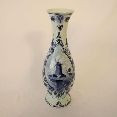 Lot #92: Vintage Delft Blue Dutch Art Pottery Windmill Vase