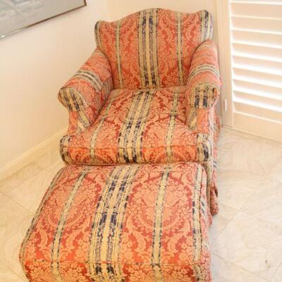 Lot #13: Vintage Baroque Pattern Armchair Accent Chair with Ottoman