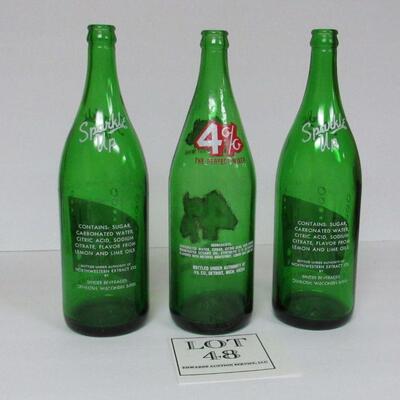 3 Large Vintage Green Pop Bottles