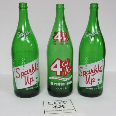 3 Large Vintage Green Pop Bottles