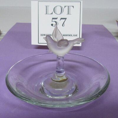 Pretty Glass Bird Perched on Ring Tray Dish