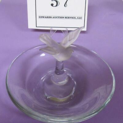 Pretty Glass Bird Perched on Ring Tray Dish