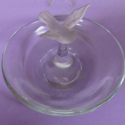 Pretty Glass Bird Perched on Ring Tray Dish