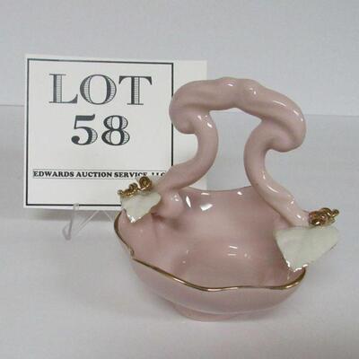 Very Pretty Small Pink & White Basket Jewerly Dish California Pottery