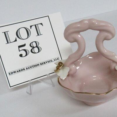 Very Pretty Small Pink & White Basket Jewerly Dish California Pottery