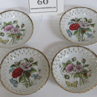 Pretty Set of 4 Small Butterfly Bowls Signed Edmunds