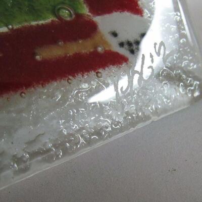 Contemporary Art Glass Rectangular Tray Etched Mark Read Description