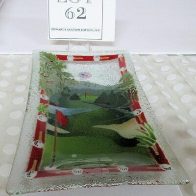 Contemporary Art Glass Rectangular Tray Etched Mark Read Description