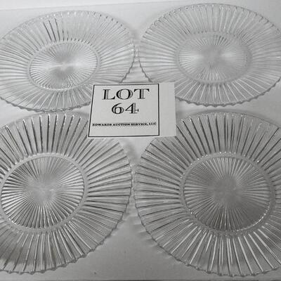 4 Vintage Heisey Glass 8" Plates, Ridgeleigh Pattern, Marked