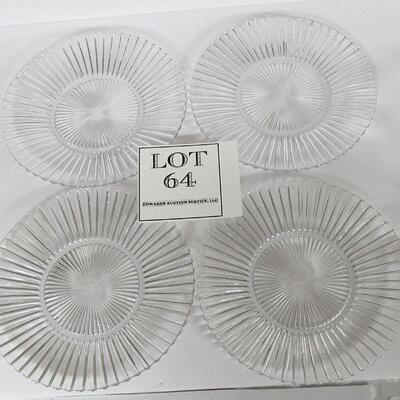 4 Vintage Heisey Glass 8" Plates, Ridgeleigh Pattern, Marked