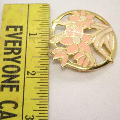 Gold Tone Enamel Flower Pin, Peach Flowers 