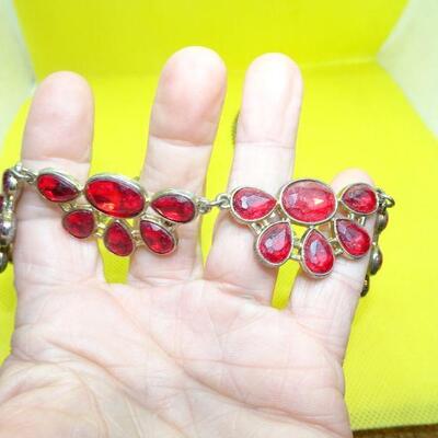 Red & Goldish Tone Cluster Necklace 