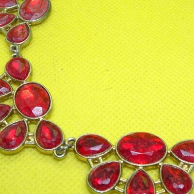 Red & Goldish Tone Cluster Necklace 