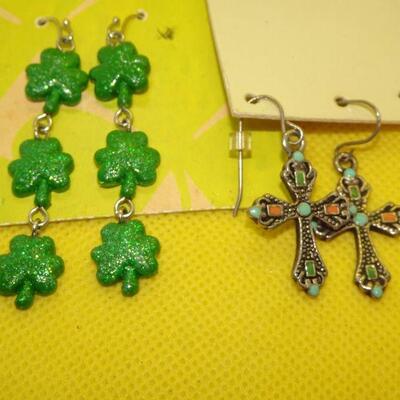 Clovers & Crosses Dangle Hook Earrings