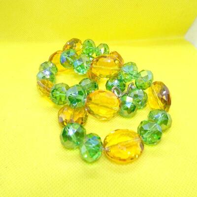 Summer Yellow & Green Faceted Glass Chunky Necklace - Beautiful! 