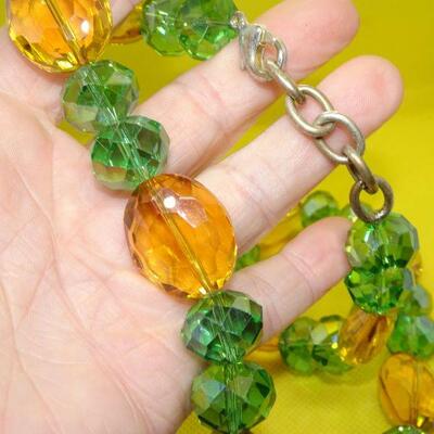 Summer Yellow & Green Faceted Glass Chunky Necklace - Beautiful! 