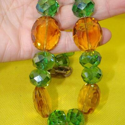 Summer Yellow & Green Faceted Glass Chunky Necklace - Beautiful! 