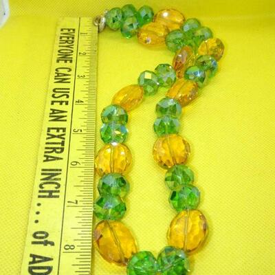 Summer Yellow & Green Faceted Glass Chunky Necklace - Beautiful! 