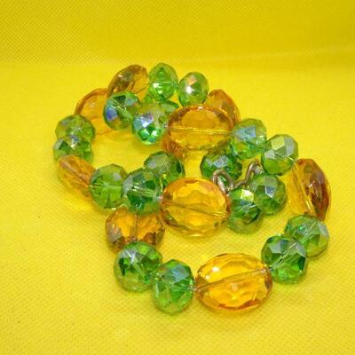 Summer Yellow & Green Faceted Glass Chunky Necklace - Beautiful! 